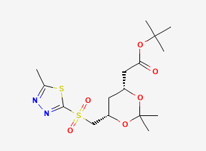 Two-dimensional chemical structure of tert-butyl 2-((4R,6S)-2,2-dimethyl-6-(((5-methyl-1,3,4-thiadiazol-2-yl)sulfonyl)methyl)-1,3-dioxan-4-yl)acetate