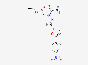 Two-dimensional chemical structure of Ethyl-N-carbamoyl-N-(((5-(4-nitrophenyl)furan-2-yl)methylene)amino)glycinate, CAS 55227-60-6