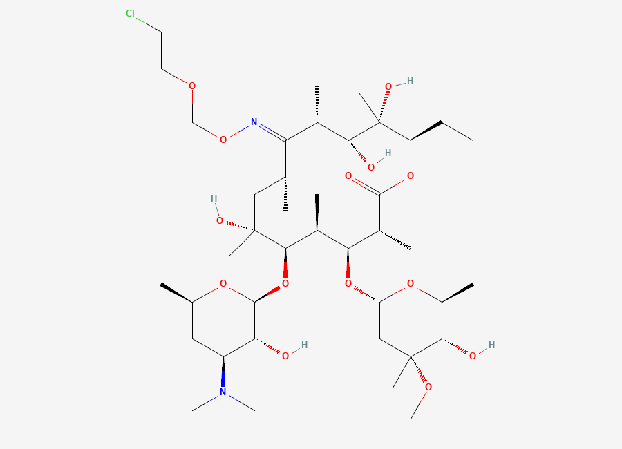 Two-dimensional chemical structure of Roxithromycin EP Impurity J / 2-Chloroethoxy Roxithromycin, CAS 134834-12-1