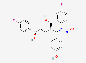 Two-dimensional chemical structure of N-(4-fluorophenyl)-N-((1S,2R,5S)-5-(4-fluorophenyl)-5-hydroxy-2-(hydroxymethyl)-1-(4-hydroxyphenyl)pentyl)nitrous amide
