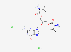 Two-dimensional chemical structure of Ganciclovir Divaline Dihydrochloride Impurity, CAS 1401562-15-9