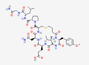 Two-dimensional chemical structure of 3-[(3R,6S,9S,12S,15S)-6-(2-amino-2-oxoethyl)-3-[(2S)-2-[[(2S)-1-[(2-amino-2-oxoethyl)amino]-4-methyl-1-oxopentan-2-yl]carbamoyl]pyrrolidine-1-carbonyl]-12-[(2S)-butan-2-yl]-15-[(4-methoxyphenyl)methyl]-5,8,11,14,17-pentaoxo-1-thia-4,7,10,13,16-pentazacycloicos-9-yl]propanoic acid
