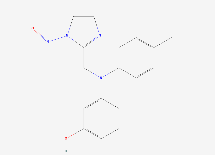 Two-dimensional chemical structure of 3-(((1-Nitroso-4,5-dihydro-1H-imidazol-2-yl)methyl)(p-tolyl)amino)phenol