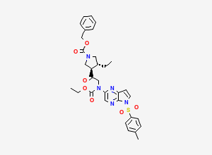 Two-dimensional chemical structure of benzyl (3R,4R)-3-(N-(ethoxycarbonyl)-N-(5-tosyl-5H-pyrrolo[2,3-b]pyrazin-2-yl)glycyl)-4-ethylpyrrolidine-1-carboxylate