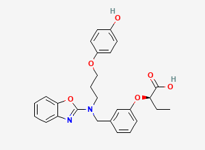 Two-dimensional chemical structure of (R)-2-(3-((benzo[d]oxazol-2-yl(3-(4-hydroxyphenoxy)propyl)amino)methyl)phenoxy)butanoic acid