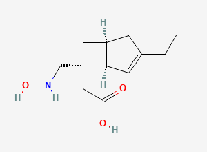 Two-dimensional chemical structure of 2-((1R,5S,6S)-3-ethyl-6-((hydroxyamino)methyl)bicyclo[3.2.0]hept-3-en-6-yl)acetic acid