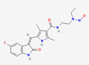 Two-dimensional chemical structure of (Z)-N-(2-(ethyl(nitroso)amino)ethyl)-5-((5-fluoro-2-oxoindolin-3-ylidene)methyl)-2,4-dimethyl-1H-pyrrole-3-carboxamide