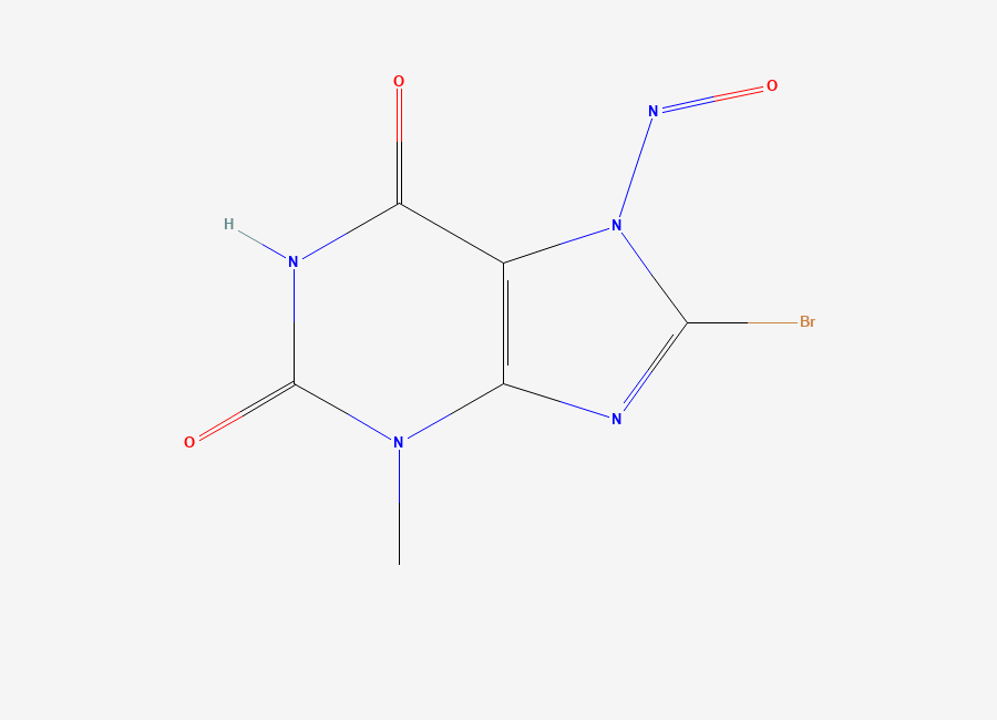 Two-dimensional chemical structure of 8-bromo-3-methyl-7-nitroso-3,7-dihydro-1H-purine-2,6