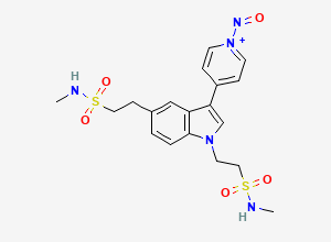 Two-dimensional chemical structure of 4-(1,5-bis(2-(N-methylsulfamoyl)ethyl)-1H-indol-3-yl)-1-nitrosopyridin-1-ium