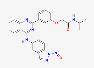 Two-dimensional chemical structure of N-Isopropyl-2-(3-(4-((1-nitroso-1H-indazol-5-yl)amino)quinazolin-2-yl)phenoxy)acetamide
