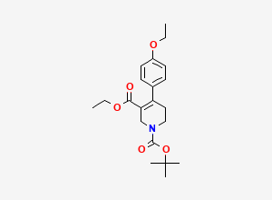 Two-dimensional chemical structure of 1-(tert-Butyl) 3-ethyl 4-(4-ethoxyphenyl)-5,6-dihydropyridine-1,3(2H)-dicarboxylate