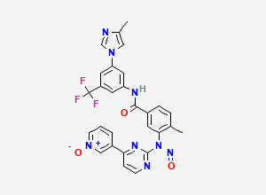 Two-dimensional chemical structure of 3-{2-[(2-methyl-5-{[3-(4-methyl-1H-imidazol-1-yl)-5-(trifluoromethyl)phenyl]carbamoyl}phenyl)(nitroso)amino]pyrimidin-4-yl}pyridin-1-ium-1-olate