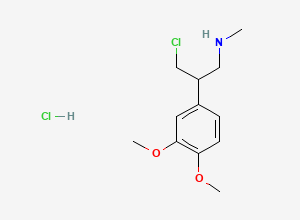 Two-dimensional chemical structure of 3-Chloro-2-(3,4-dimethoxyphenyl)-N-methylpropan-1-amine Hydrochloride, CAS 2768438-48-6