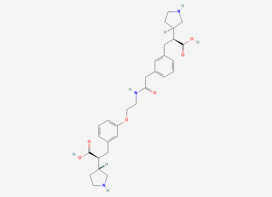 Two-dimensional chemical structure of (S)-3-(3-(2-((2-(3-((S)-2-Carboxy-2-((R)-pyrrolidin-3-yl)ethyl)phenoxy)ethyl)amino)-2-oxoethyl)phenyl)-2-((R)-pyrrolidin-3-yl)propanoic acid