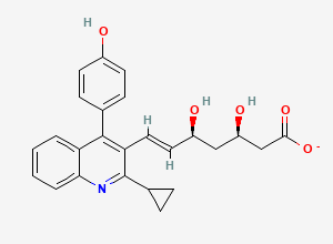 Two-dimensional chemical structure of (E,3R,5S)-7-[2-cyclopropyl-4-(4-hydroxyphenyl)quinolin-3-yl]-3,5-dihydroxyhept-6-enoate