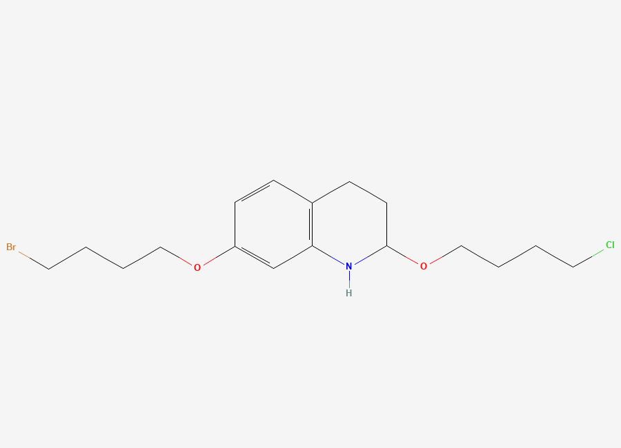 Two-dimensional chemical structure of 7-(4-bromobutoxy)-2-(4-chlorobutoxy)-1,2,3,4-tetrahydroquinoline