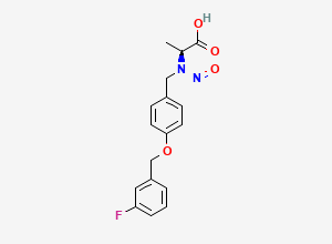 Two-dimensional chemical structure of (S)-2-((4-((3-fluorobenzyl)oxy)benzyl)(nitroso)amino)propanoic acid