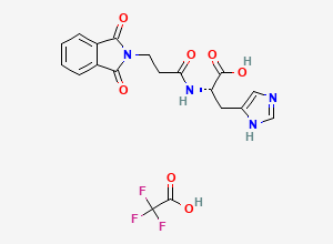 Two-dimensional chemical structure of (3-(1,3-dioxoisoindolin-2-yl)propanoyl)-L-histidine, 2,2,2-trifluoroacetic acid (1:1)