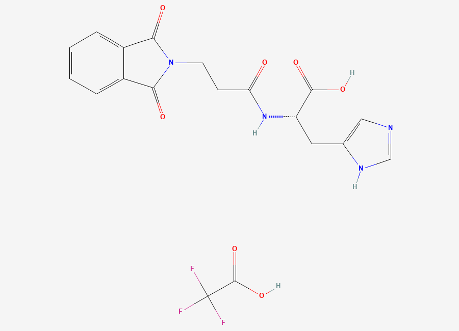 Two-dimensional chemical structure of (3-(1,3-dioxoisoindolin-2-yl)propanoyl)-L-histidine, 2,2,2-trifluoroacetic acid (1:1)