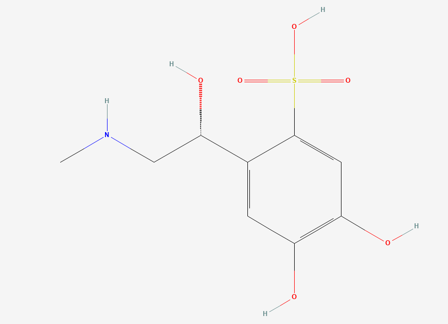 Two-dimensional chemical structure of (R)-4,5-dihydroxy-2-(1-hydroxy-2-(methylamino)ethyl)benzenesulfonic acid