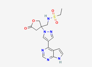 Two-dimensional chemical structure of Barcitinib Lactone Impurity/ (N-((3-(4-(7H-pyrrolo[2,3-d]pyrimidin-4-yl)-1H-pyrazol-1-yl)-5-oxotetrahydrofuran-3-yl)methyl)ethanesulfonamide), CAS 2910813-43-1