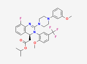 Two-dimensional chemical structure of (S)-isopropyl 2-(8-fluoro-3-(2-methoxy-5-(trifluoromethyl)phenyl)-2-(4-(3-methoxyphenyl)piperazin-1-yl)-3,4-dihydroquinazolin-4-yl)acetate