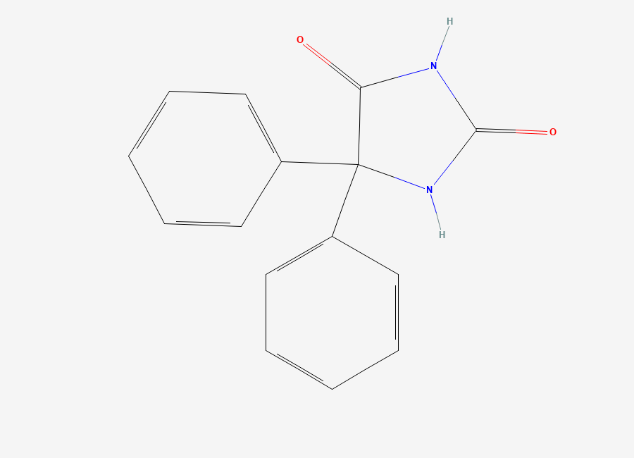 Two-dimensional chemical structure of Phenytoin, CAS 57-41-0