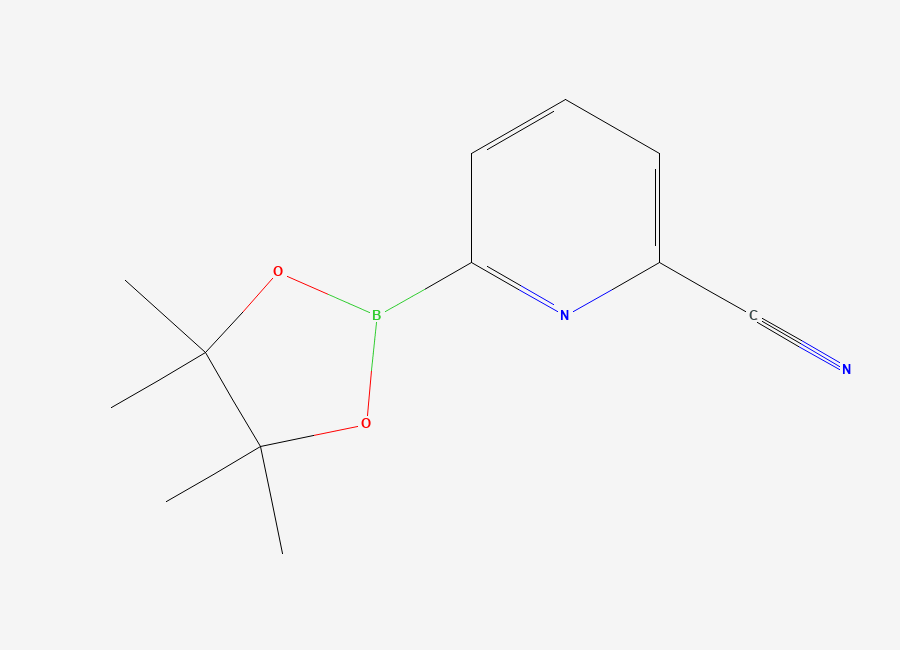 Two-dimensional chemical structure of 6-(4,4,5,5-Tetramethyl-1,3,2-dioxaborolan-2-yl)picolinonitrile