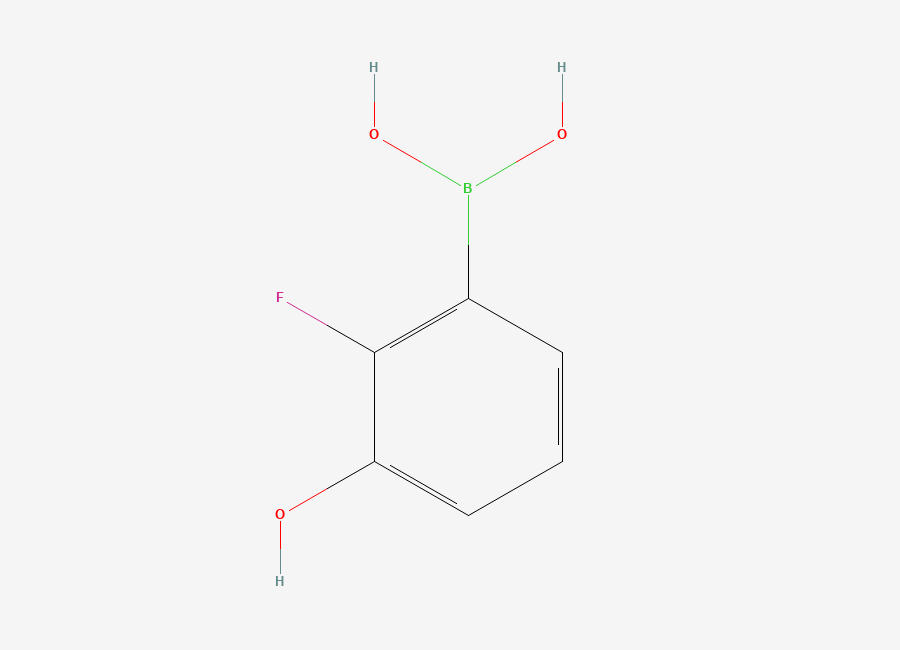 Two-dimensional chemical structure of 2-Fluoro-3-hydroxyphenylboronic acid