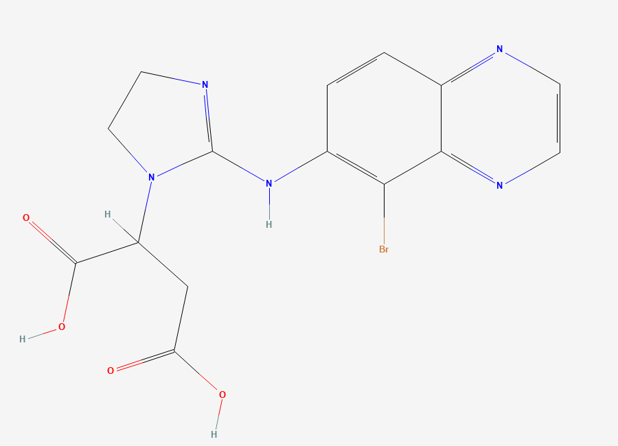 Two-dimensional chemical structure of 2-(2-((5-Bromoquinoxalin-6-yl)amino)-4,5-dihydro-1H-imidazol-1-yl)succinic acid