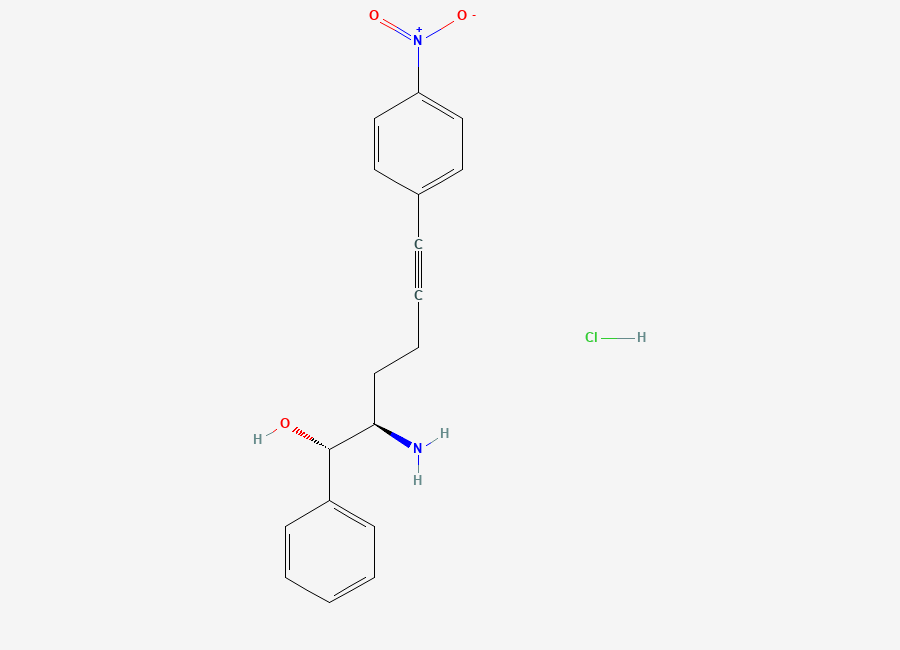Two-dimensional chemical structure of (1S,2R)-2-Amino-6-(4-nitrophenyl)-1-phenylhex-5-yn-1-ol Hydrochloride