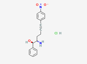 Two-dimensional chemical structure of (1R,2S)-2-amino-6-(4-nitrophenyl)-1-phenylhex-5-yn-1-ol hydrochloride