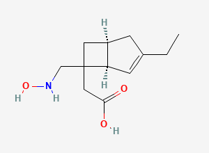 Two-dimensional chemical structure of 2-((1R,5S)-3-ethyl-6-((hydroxyamino)methyl)bicyclo[3.2.0]hept-3-en-6-yl)acetic acid