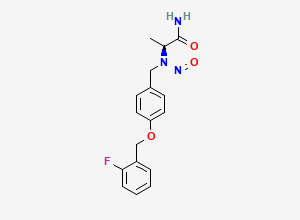 Two-dimensional chemical structure of (S)-2-((4-((2-fluorobenzyl)oxy)benzyl)(nitroso)amino)propanamide