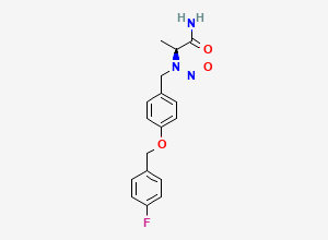 Two-dimensional chemical structure of (S)-2-((4-((4-fluorobenzyl)oxy)benzyl)(nitroso)amino)propanamide