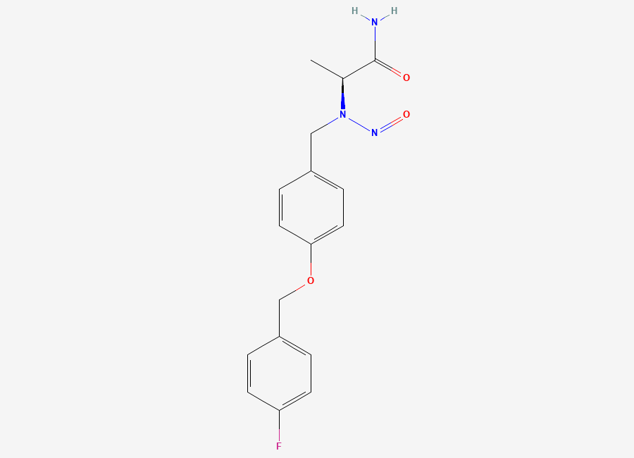 Two-dimensional chemical structure of (S)-2-((4-((4-fluorobenzyl)oxy)benzyl)(nitroso)amino)propanamide