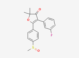 Two-dimensional chemical structure of 4-(3-Fluorophenyl)-2,2-dimethyl-5-(4-(methylsulfinyl)phenyl) furan-3(2h)-one, CAS 301693-70-9