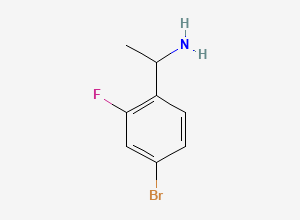Two-dimensional chemical structure of 1-(4-Bromo-2-fluorophenyl)ethan-1-amine