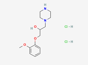 Two-dimensional chemical structure of 1-(2-Methoxyphenoxy)-3-(piperazin-1-yl)propan-2-ol dihydrochloride