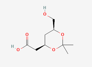 Two-dimensional chemical structure of 2-[(4R,6S)-6-(hydroxymethyl)-2,2-dimethyl-1,3-dioxan-4-yl]acetic acid, CAS 154877-92-6
