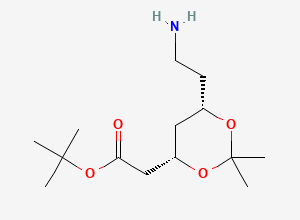 Two-dimensional chemical structure of (4S,cis)-1,1-Dimethylethyl-6-aminoethyl-2,2-dimethyl-1,3-dioxane-4-acetate, CAS 947586-93-8