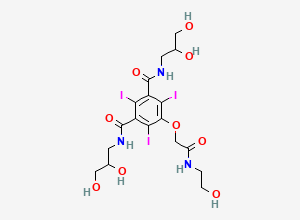 Two-dimensional chemical structure of N,N'-Bis(2,3-dihydroxypropyl)-5-[(N-(2-hydroxyethyl)-carbamoyl)methoxy]-2,4,6-triiodoisophthalamide