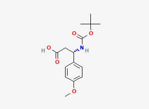 Two-dimensional chemical structure of (3S)-3-{[(tert-butoxy)carbonyl]amino}-3-(4-methoxyphenyl)propanoic acid