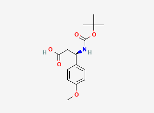 Two-dimensional chemical structure of (R)-3-((tert-Butoxycarbonyl)amino)-3-(4-methoxyphenyl)propanoic acid