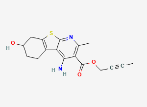 Two-dimensional chemical structure of But-2-ynyl 4-amino-7-hydroxy-2-methyl-5,6,7,8-tetrahydro-[1]benzothiolo[2,3-b]pyridine-3-carboxylate