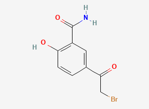 Two-dimensional chemical structure of 5-Bromoacetyl salicylamide, CAS 73866-23-6