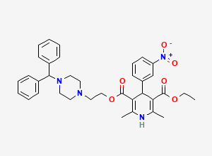 Two-dimensional chemical structure of 2-(4-Benzhydryl-1-piperazinyl)ethyl ethyl 2,6-dimethyl-4-(3-nitrophenyl)-1,4-dihydropyridine-3,5-dicarboxylate