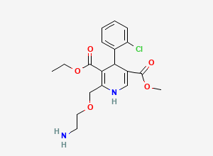 Two-dimensional chemical structure of 3-Ethyl 5-methyl 2-((2-aminoethoxy)methyl)-4-(2-chlorophenyl)-1,4-dihydropyridine-3,5-dicarboxylate