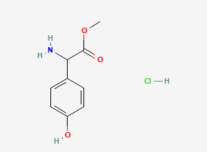 Two-dimensional chemical structure of Amino-(4-hydroxy-phenyl)-acetic acid methyl ester hydrochloride
