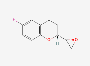 Two-dimensional chemical structure of (2S, 2’S)-6-Fluoro-2-(2’-oxiranyl)chromane, CAS 129050-23-3